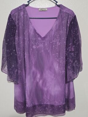 Sheer Overlay V-Neck Tunic in Purple by Studio Code
